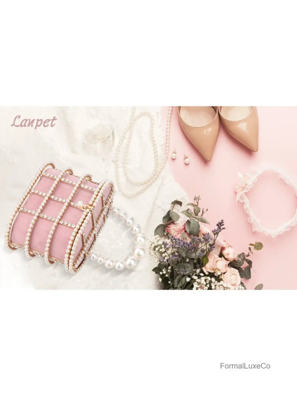 Metal Crystal Pearl Evening Clutch Bucket Bag Wedding Prom Party